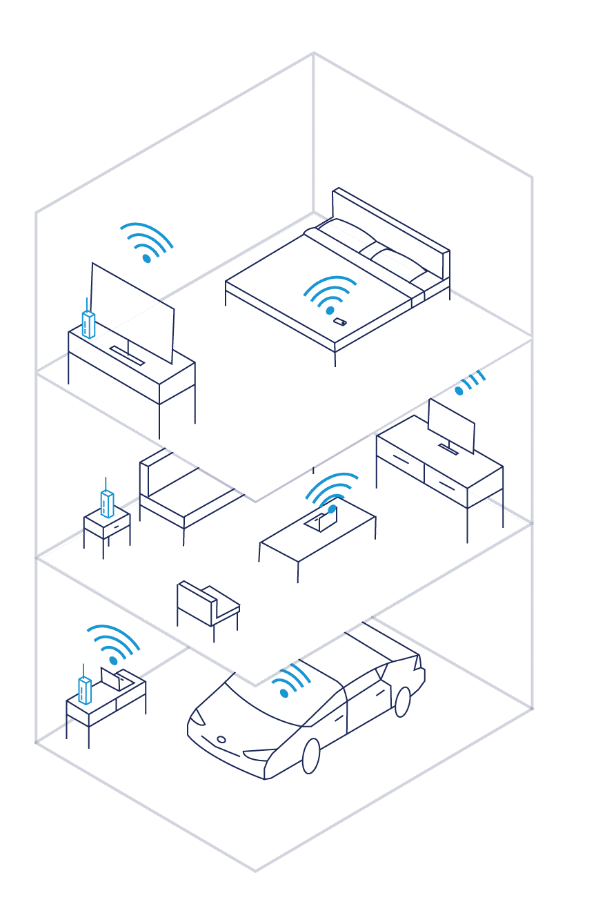 multi level house diagram showing how wifi boosters work