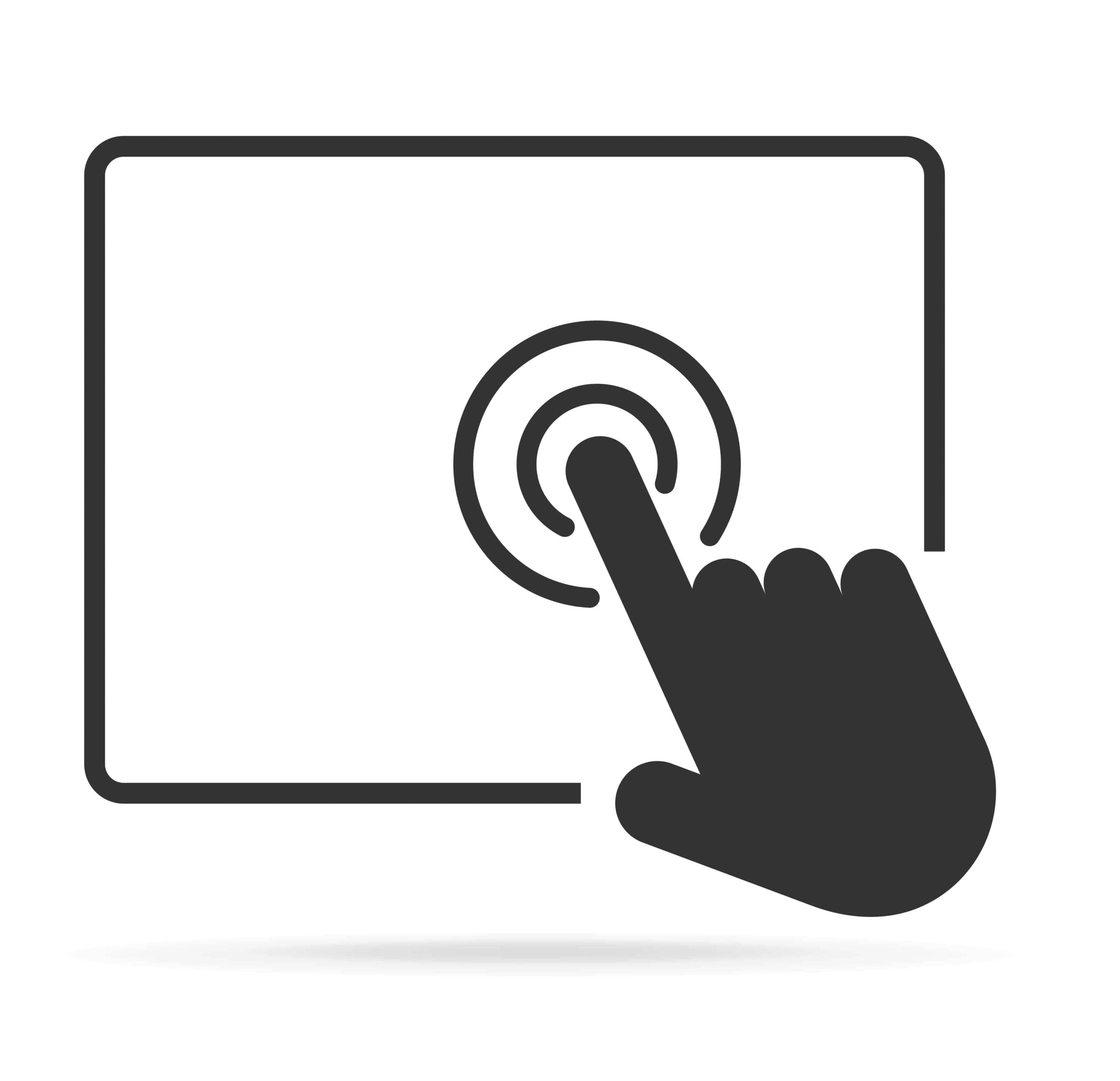 graphic showing a hand pressing a screen