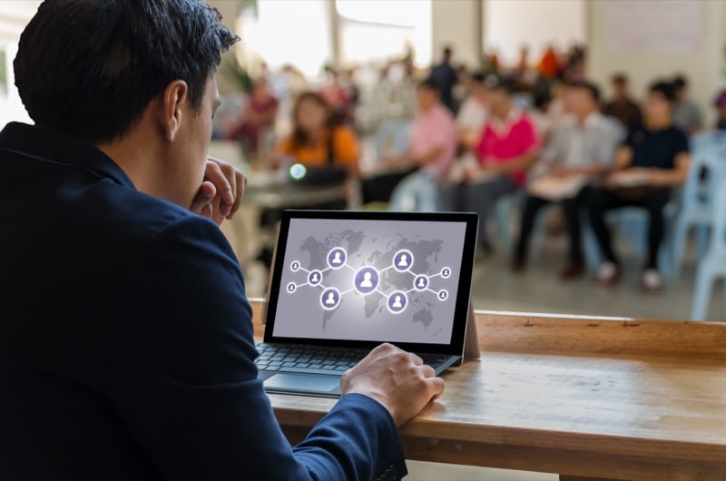 teacher using tablet