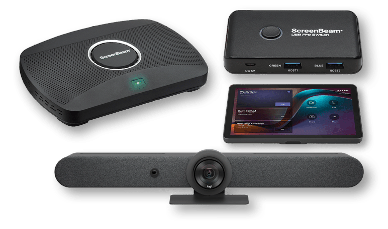 Logitech Rally Bar Huddle incluido con ScreenBeam 1100 Plus y ScreenBeam USB Pro Switch para Microsoft Teams Rooms
