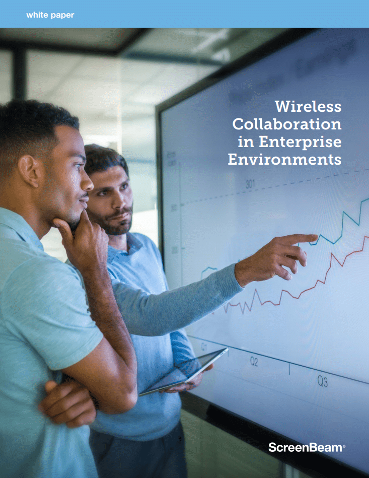 two men looking at data on a screen with the words 'Wireless Collaboration in Enterprise Environments' placed on the image