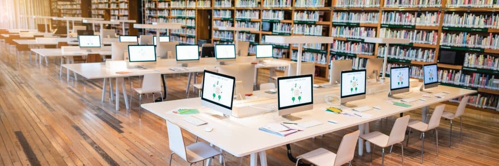 library with desks and computers
